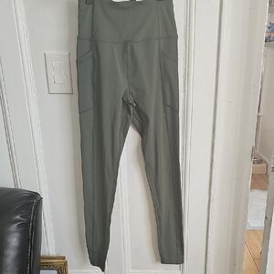Olive Green High-Waist Leggings with Side Pockets
